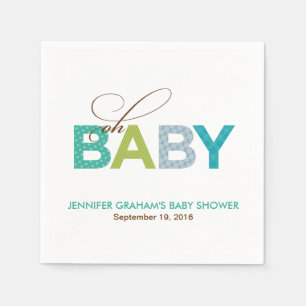 Oh Baby Gepatenteerd Baby shower Napkin in Aqua Servetten