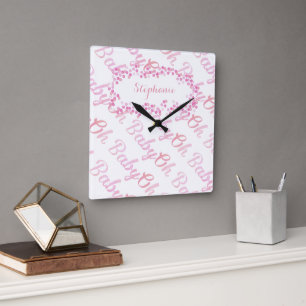 Oh Baby Gepersonaliseerd roze meisje Vierkante Klok