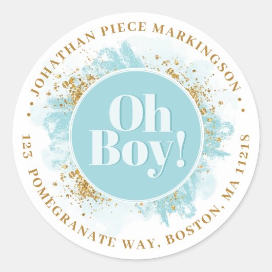 Oh Baby Gepersonaliseerde Waterverf Glitter Ronde Sticker (Voorkant)