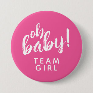 Oh Baby Geslacht Reveal Team Meisje Knop Ronde Button 7,6 Cm