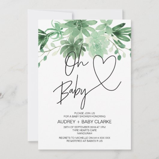 Oh Baby geslachtsneutraal Baby shower succulent Kaart (Voorkant)