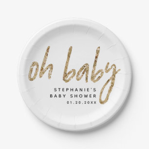 Oh Baby Gewoon Elegant Gold Glam Baby shower Papieren Bordje