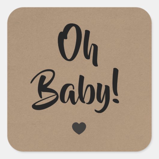 Oh Baby Gift Label, Baby shower Labels, Kraft Vierkante Sticker (Voorkant)
