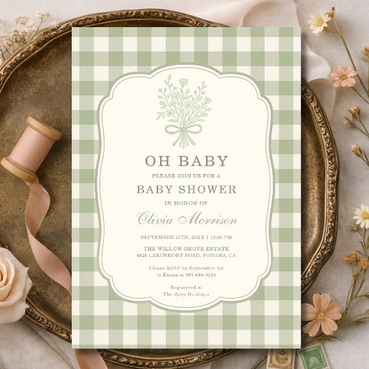 Oh Baby Gingham Baby Shower Kaart