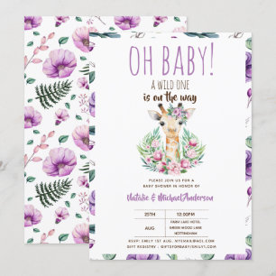 Oh Baby Giraffe A Wild One Safari Animal Floral Kaart