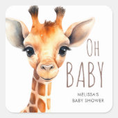 Oh Baby Giraffe Baby shower gunst Vierkante Sticker (Voorkant)