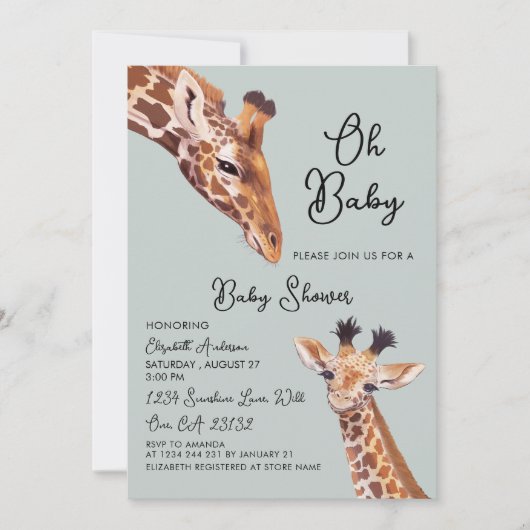 Oh Baby Giraffe Baby shower Kaart (Voorkant)