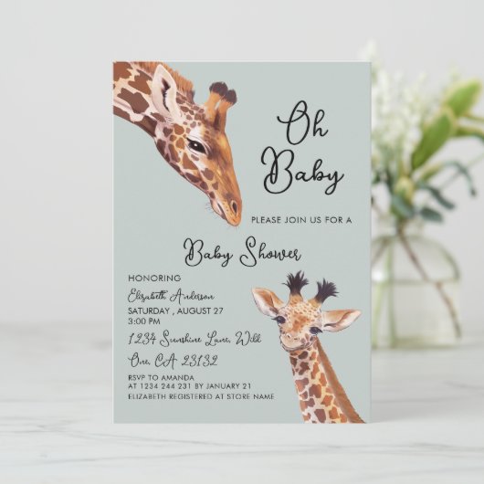 Oh Baby Giraffe Baby shower Kaart (Staand voorkant)