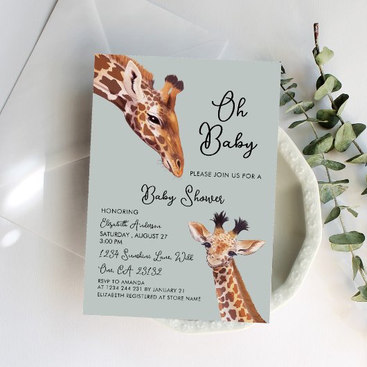 Oh Baby Giraffe Baby shower Kaart