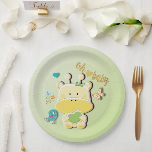 Oh Baby Giraffe Baby shower Papieren Bordje (Huwelijk)