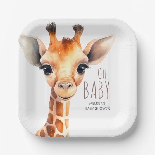 Oh Baby Giraffe Baby shower Papieren Bordje (Voorkant)