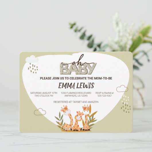 Oh Baby Giraffe, Baby shower uitnodiging (Staand voorkant)