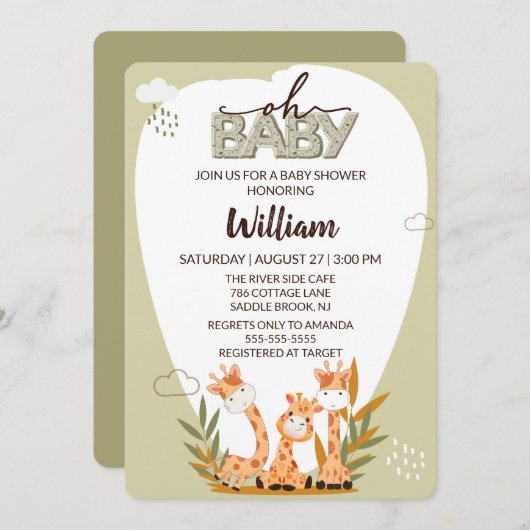 Oh Baby Giraffe Baby shower Uitnodiging (Voorkant / Achterkant)