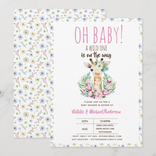 Oh Baby Giraffe Een Wilde Safari Dier Bloem Kaart (Voorkant / Achterkant)