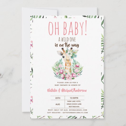 Oh Baby Giraffe Een Wilde Safari Dier Bloemig Kaart (Voorkant)