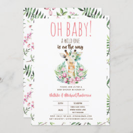 Oh Baby Giraffe Een Wilde Safari Dier Bloemig Kaart