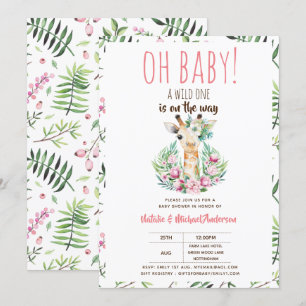 Oh Baby Giraffe Een Wilde Safari Dier Bloemig Kaart