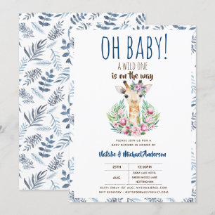 Oh Baby Giraffe Een Wilde Safari Dier Bloemig Kaart