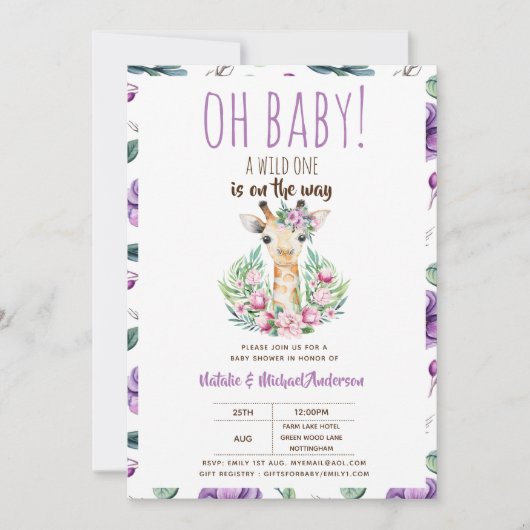 Oh Baby Giraffe Een Wilde Safari Dier Bloemig Kaart (Voorkant)