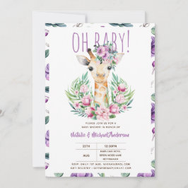 Oh Baby GIRAFFE met Paarse Bloemen Moderne Douche Kaart