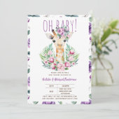 Oh Baby GIRAFFE met Paarse Bloemen Moderne Douche Kaart (Staand voorkant)