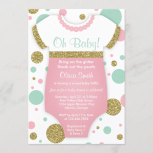 Oh Baby Girl, Baby shower Invitation, Faux Gold Kaart