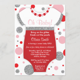 Oh Baby Girl, Baby shower Uitnodiging, Faux Glitte Kaart