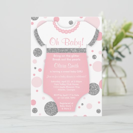 Oh Baby Girl, Baby shower Uitnodiging, Faux Glitte Kaart (Staand voorkant)
