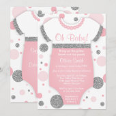 Oh Baby Girl, Baby shower Uitnodiging, Faux Glitte Kaart (Voorkant / Achterkant)