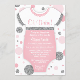 Oh Baby Girl, Baby shower Uitnodiging, Faux Glitte Kaart