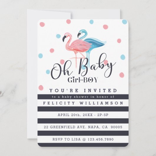 Oh Baby Girl - Boy Flamingo Baby shower Invitation Kaart (Voorkant)