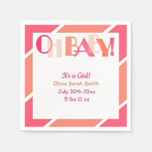 Oh Baby Girl Coral Typografie Modern Baby shower Servet