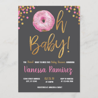 Oh Baby Girl Donut Baby shower Sprinkle Uitnodigin Kaart
