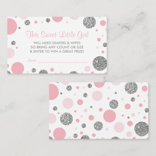 Oh Baby Girl, Luier Raffle Ticket, Faux Glitter Informatiekaartje (Voorkant / Achterkant)