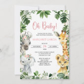Oh Baby Girl Oerwoud Safari Animals Baby shower Kaart (Voorkant)