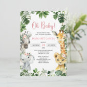 Oh Baby Girl Oerwoud Safari Animals Baby shower Kaart (Staand voorkant)