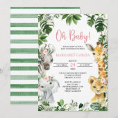 Oh Baby Girl Oerwoud Safari Animals Baby shower Kaart (Voorkant / Achterkant)