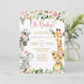 Oh Baby Girl Oerwoud Safari Animals Baby shower Kaart (Staand voorkant)