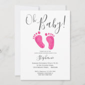 Oh Baby Girl Pink Feet Baby shower Uitnodiging (Voorkant)