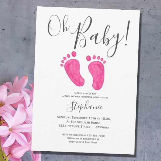 Oh Baby Girl Pink Feet Baby shower Uitnodiging