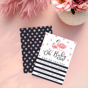 Oh Baby Girl Pink Flamingo Baby shower Kaart
