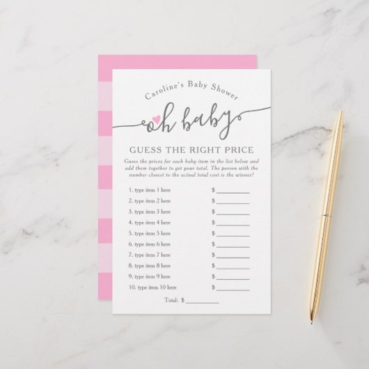 Oh Baby Girl Raad Pink Baby shower Game (Voorkant / Achterkant in situ)