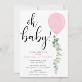Oh Baby girl roze ballon eucalyptus baby shower Kaart (Voorkant)