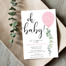 Oh Baby girl roze ballon eucalyptus baby shower