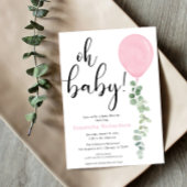 Oh Baby girl roze ballon eucalyptus baby shower Kaart