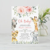 Oh Baby Girl Safari Animals Baby shower Kaart (Staand voorkant)