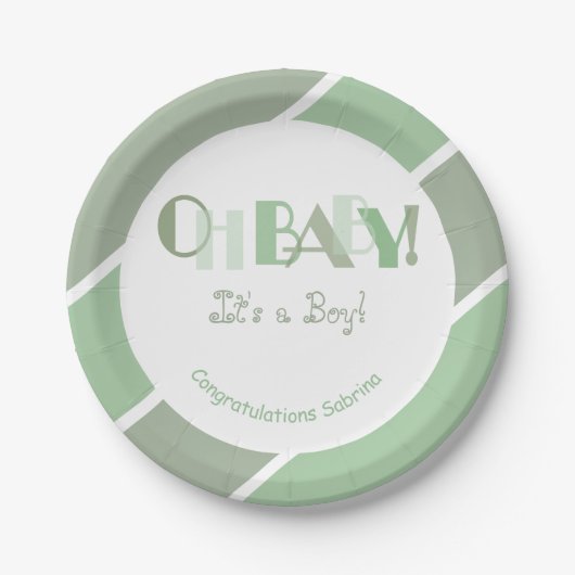 Oh Baby Girl Sage Green Modern Baby shower Papieren Bordje (Voorkant)