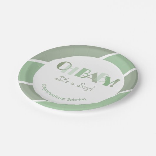Oh Baby Girl Sage Green Modern Baby shower Papieren Bordje (Gekanteld)