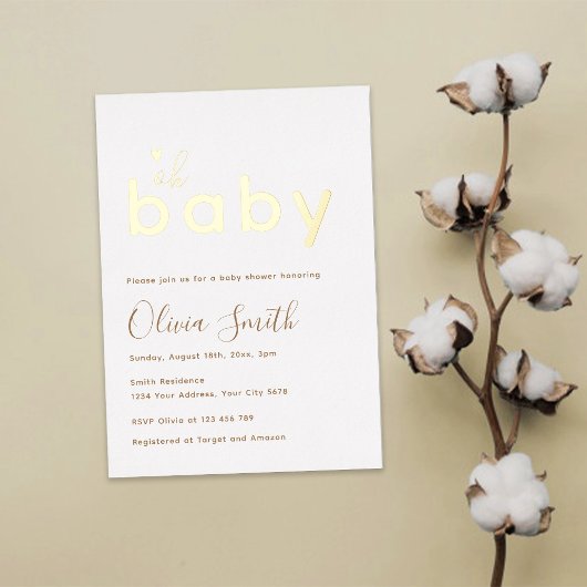 Oh Baby Gold Baby shower Folie Uitnodiging