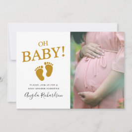 Oh Baby Gold Custom Photo Baby shower Kaart